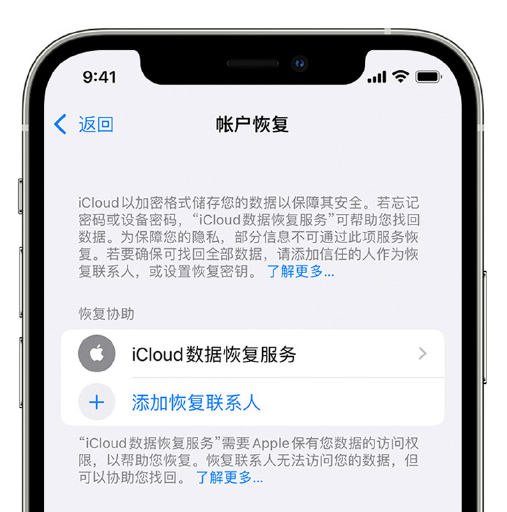 布尔津苹果手机维修分享在 iPhone 上设置帐户恢复联系人的方法 